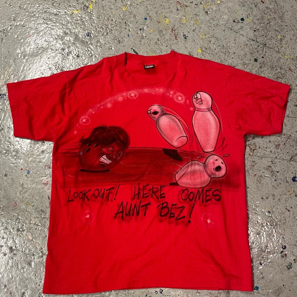 Vintage Airbrush Bowling Cartoon Tee – Screen Stars Best – Made in USA – XL